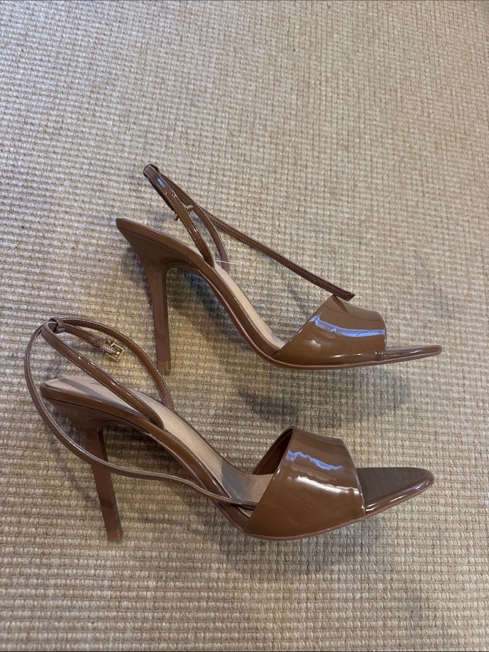 Zara Glossy Brown Slingback Stiletto Heels